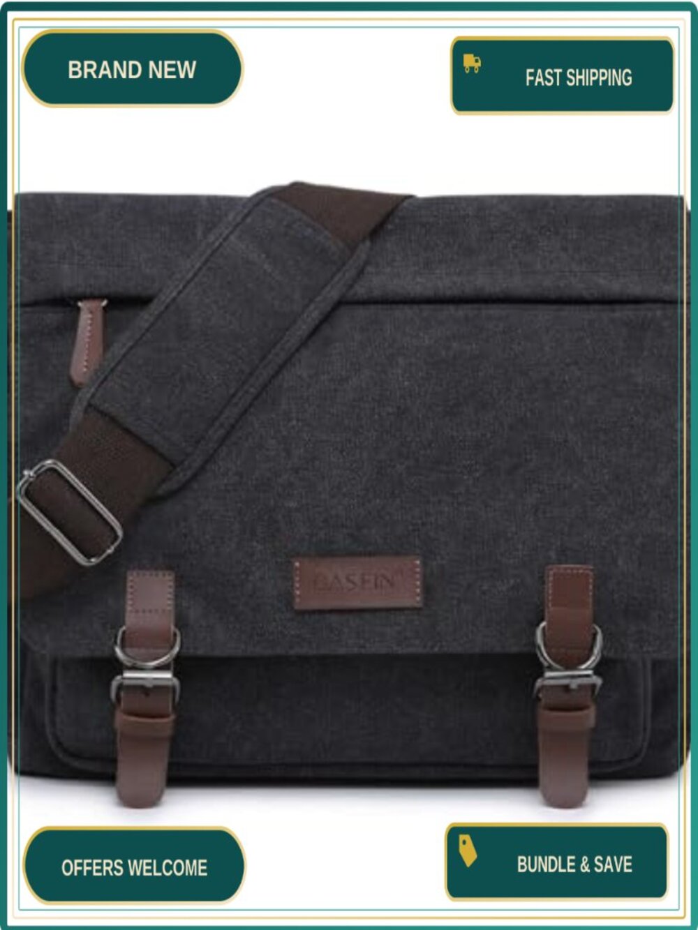 Vintage Canvas Messenger Bag Crossbody 15" Laptop Briefcase Travel Purse